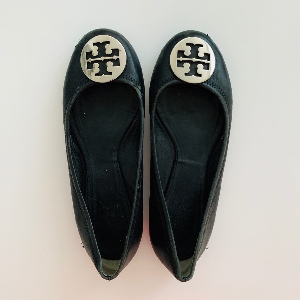 Black Tory Burch Reva Flat, Silver Hardware